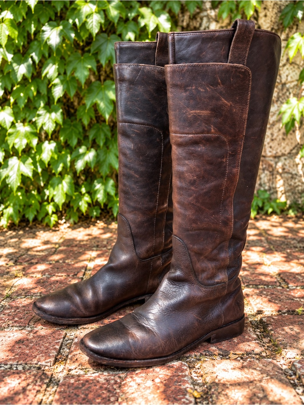 FRYE Brown Leather Rich Patina Tall Paige Equestrian Riding Boots, 7.5B
